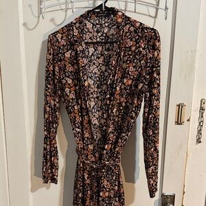 Floral Long Sleeve Wrap Dress